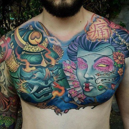 花胸刺青 适合男士的9款大花胸纹身作品图案