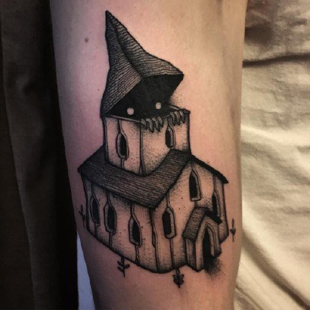 怪异房子主题的小黑屋纹身图片作品