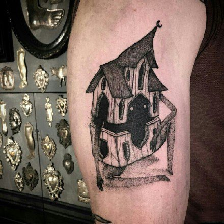 怪异房子主题的小黑屋纹身图片作品