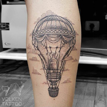 热气球和灯泡的一组创意纹身图片