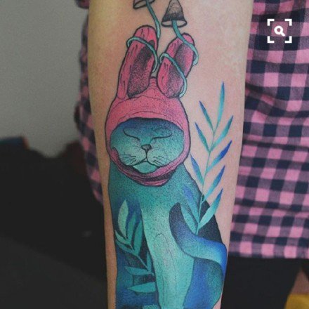 蓝绿色创意的一组猫主题纹身图片