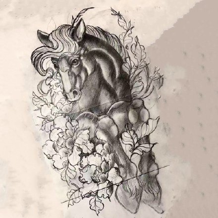 骏马主题的一组纹身马手稿和图片