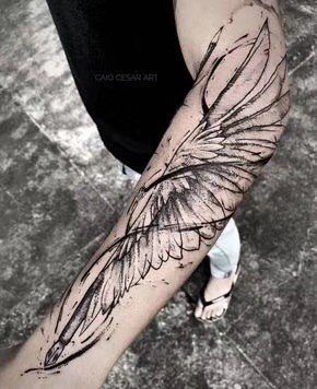 小臂翅膀纹身 小臂位置的9组黑灰翅膀纹身图片