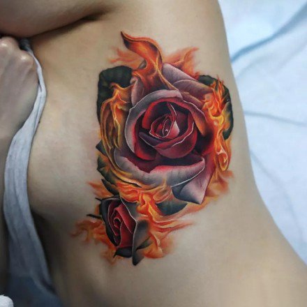 写实纹身花朵 一组玫瑰花等逼真写实的大花卉纹身图案