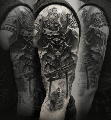 鬼武士纹身 包臂包腿的一组创意武士纹身图案