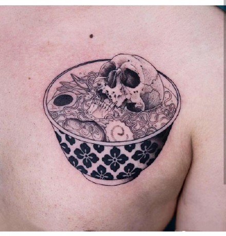 碗纹身 日式暗黑拉面碗主题的一组纹身图片