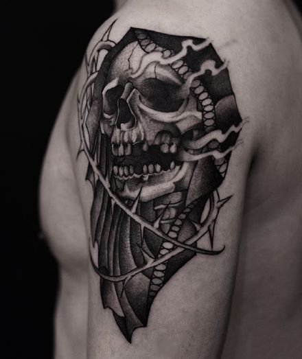 暗黑灰的一组骷髅死神纹身图片