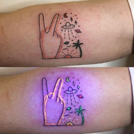 夜光纹身 一组荧光tattoo纹身对比效果图片
