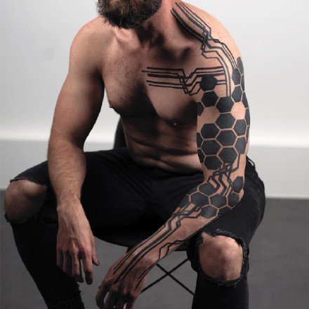 几何刺青 极简几何与曲线搭配的一组帅气纹身作品