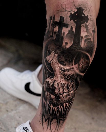 骷髅tattoo 不惧死亡,由死向生的暗黑色骷髅纹身图片