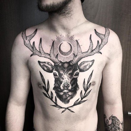 鹿头纹身 9款花胸鹿头等鹿纹身图片