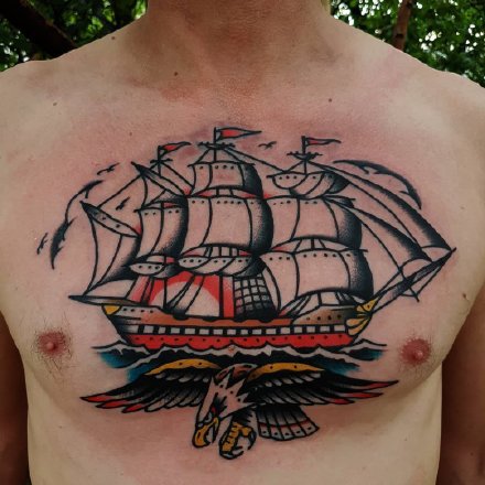 帆船纹身 oldschool风格的9款帆船题材纹身图片