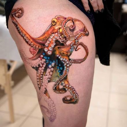 欧美写实风格的八爪章鱼纹身图案