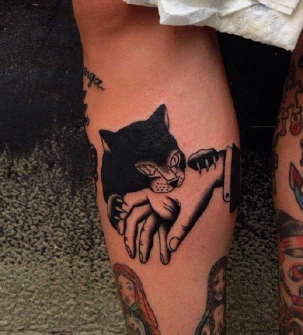 猫头纹身 一组9款黑猫头主题的纹身图片
