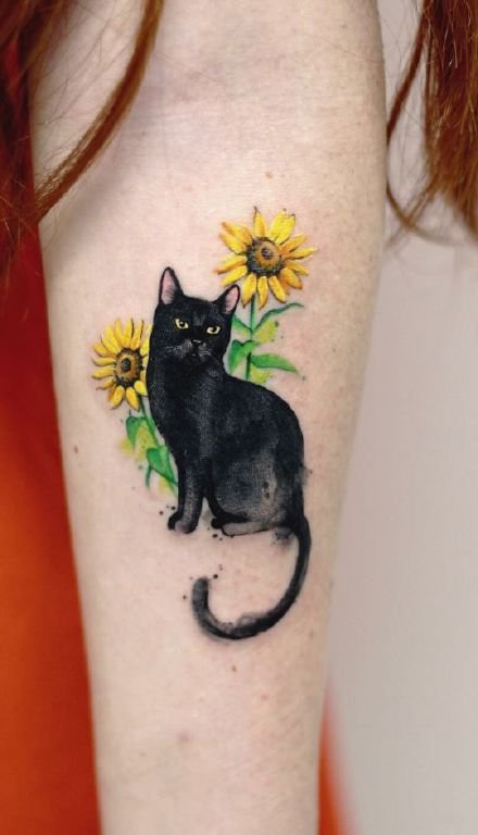 黑猫纹身 寓意辟邪除恶的9款黑猫纹身作品