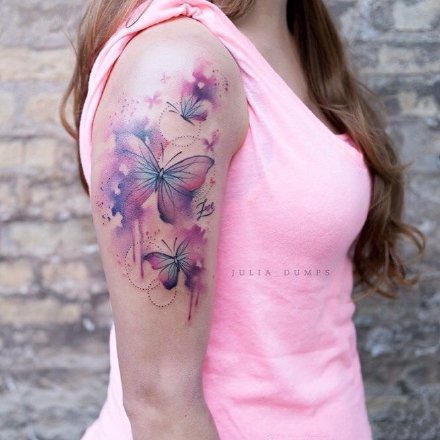 蝶恋花 与莲花有关的一组水彩纹身图片