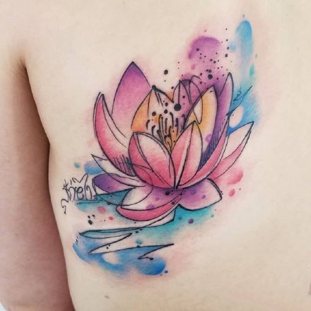 蝶恋花 与莲花有关的一组水彩纹身图片