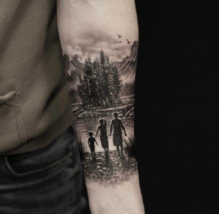 手臂风景纹身 写实风格的9款男性大臂风景纹身图案