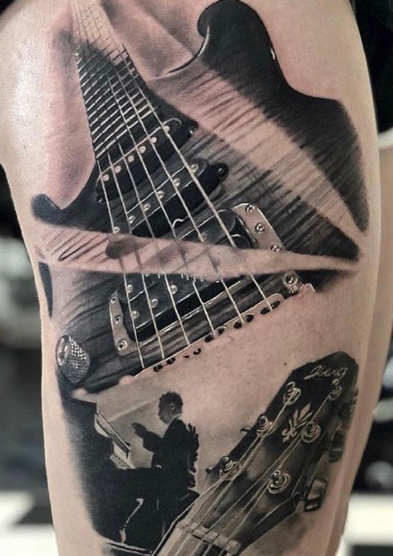 乐器纹身 9款吉他架子鼓等乐器主题的纹身图案