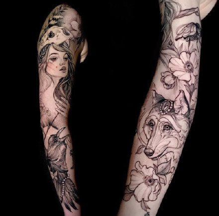 插画花臂纹身 手绘插画的9款花臂纹身作品图案