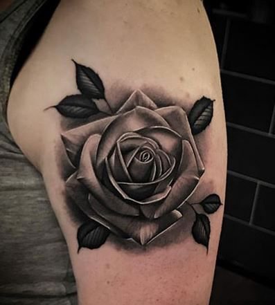 玫瑰写实纹身 17款黑白和彩色写实玫瑰图案作品