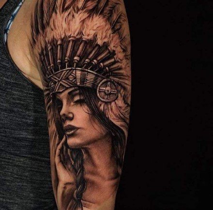 印第安人元素的9款花臂纹身作品图案