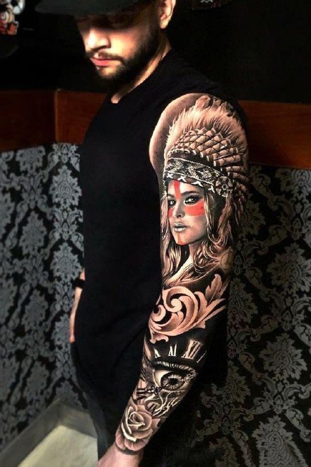 印第安人元素的9款花臂纹身作品图案