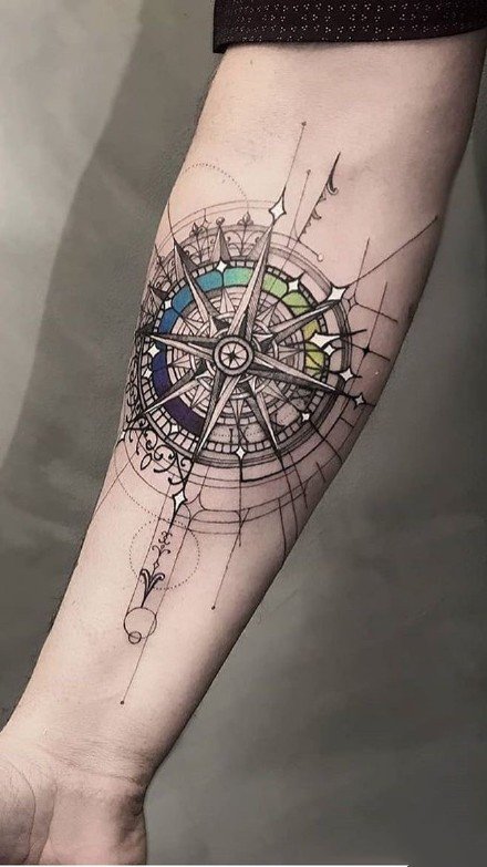 指南针刺青 16款精美的指南针主题纹身作品图案