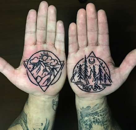 手心纹身 手掌心里的9款黑灰创意纹身作品图案