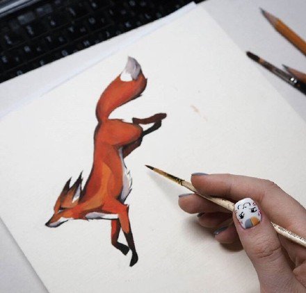 很可爱的一组红色小狐狸纹身图片