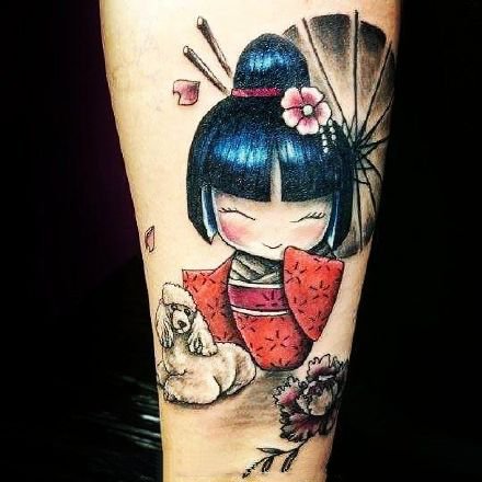 和风浴衣小娃娃 灵性且可爱的和服小日式艺伎纹身图片