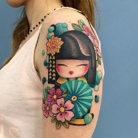 和风浴衣小娃娃 灵性且可爱的和服小日式艺伎纹身图片