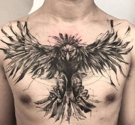 18款帅气的黑灰翅膀纹身作品图