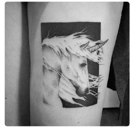 黑灰色的马头纹身图案作品赏析