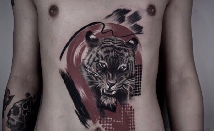 欧美写实9款老虎头纹身图片