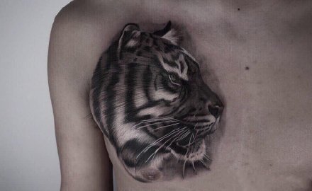 欧美写实9款老虎头纹身图片