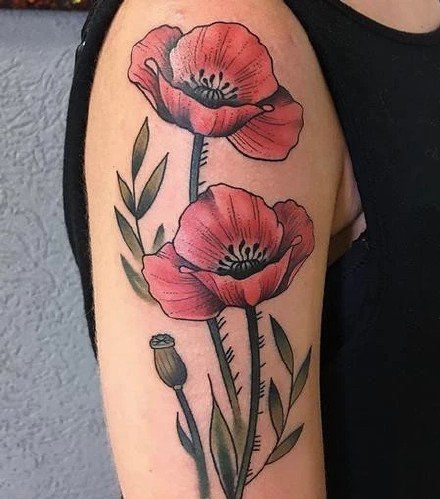 艳丽大红色9款罂粟花纹身图案