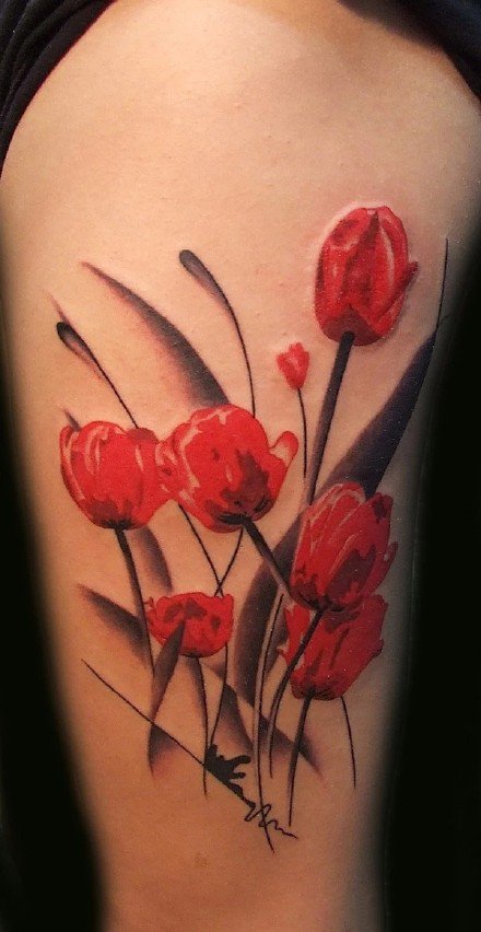 艳丽大红色9款罂粟花纹身图案