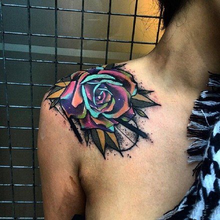 水彩色绚丽的9款玫瑰纹身作品