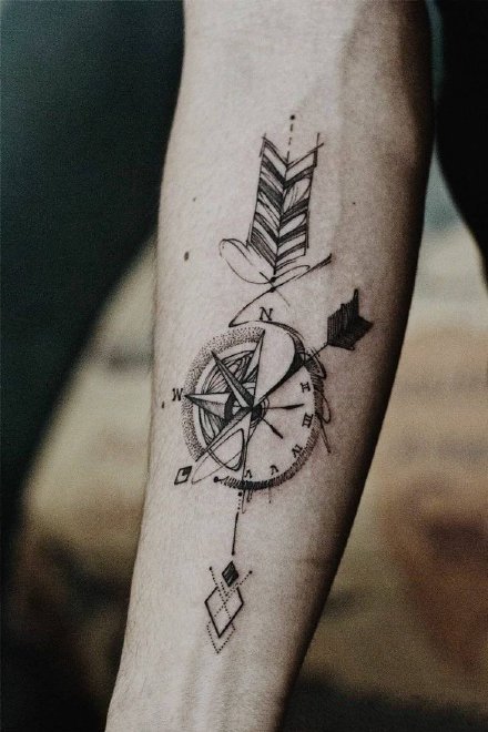 9款好看的指南针指北针主题的纹身作品