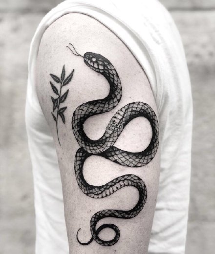 黑蛇拼接的几款纹身作品图片
