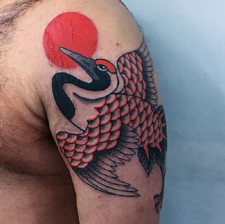 仙鹤纹身图案-日式老传统仙鹤纹身图片