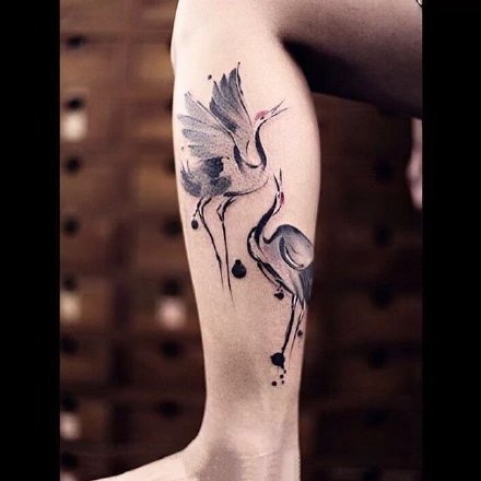 仙鹤刺青 中国风传统水墨仙鹤的纹身图片
