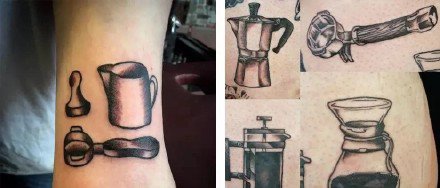 咖啡主题相关的一组纹身图片