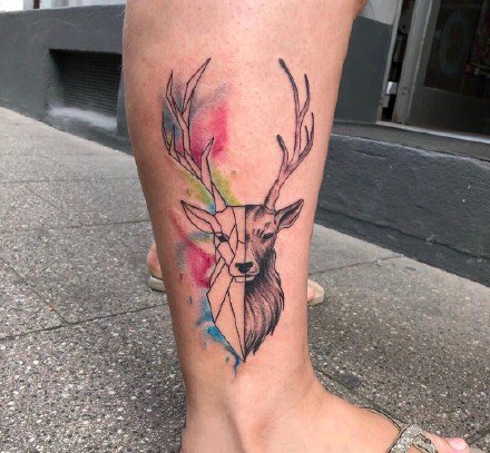 小鹿纹身  好看的一组小鹿鹿头纹身作品