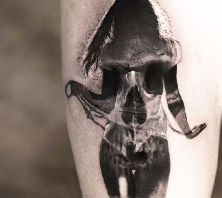 死亡也是重生的包臂包腿暗黑骷髅纹身作品
