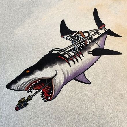凶猛吓人的的一组school小白鲨纹身