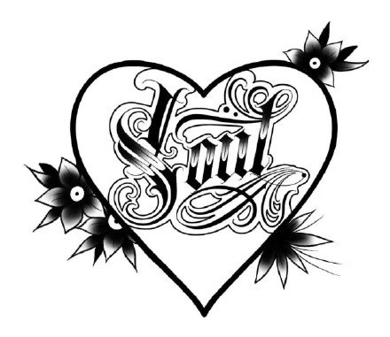 一组漂亮心形花体字的纹身手稿图片