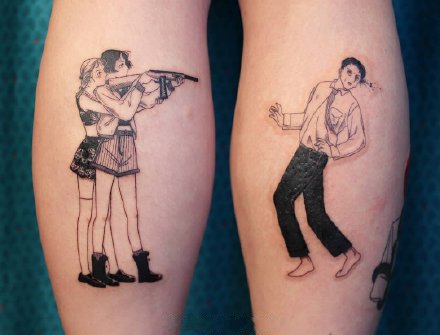 一组可爱的黑色情侣纹身图案