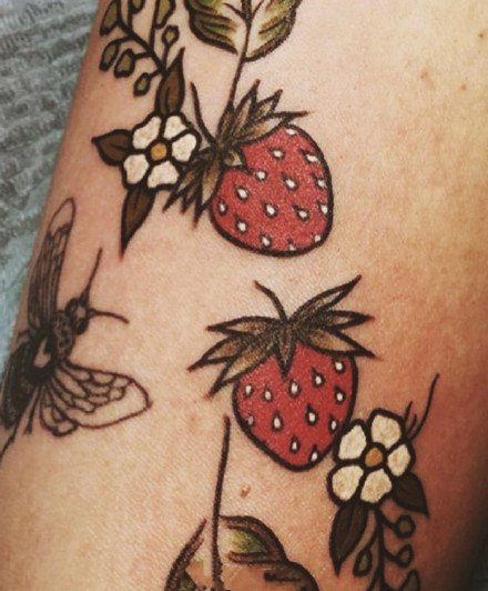 一组小清新草莓纹身图案